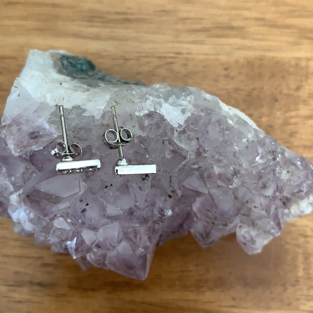 Silver Stud Earrings Rectangular Shape - image 3